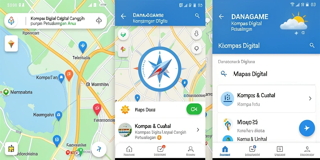 Screenshot utama DANAGAME menampilkan antarmuka kompas digital yang sederhana.