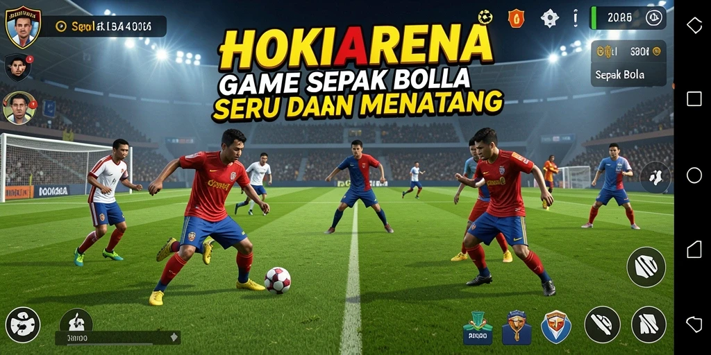 Antarmuka HOKIARENA menunjukkan fungsi permainan Sepak Bola yang nyata.