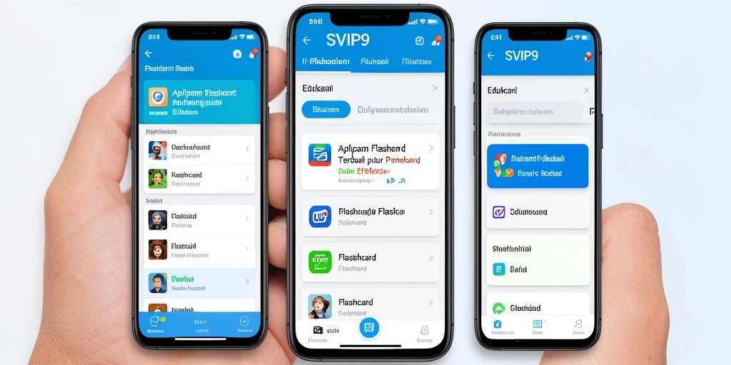 Screenshot SVIP9 menampilkan antarmuka aplikasi Flashcard yang interaktif.