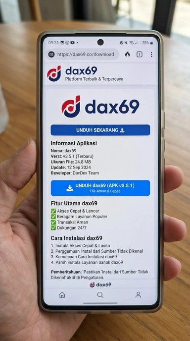 Tampilan halaman APK dax69