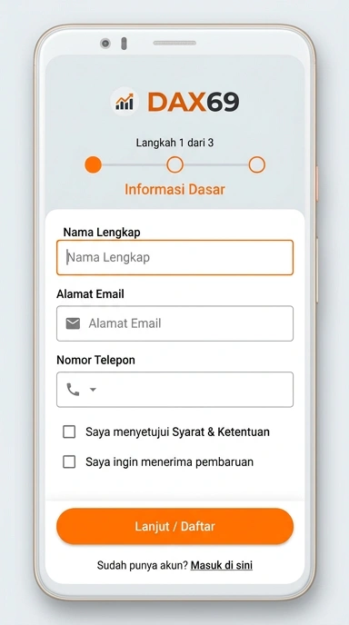 Tampilan halaman daftar dax69